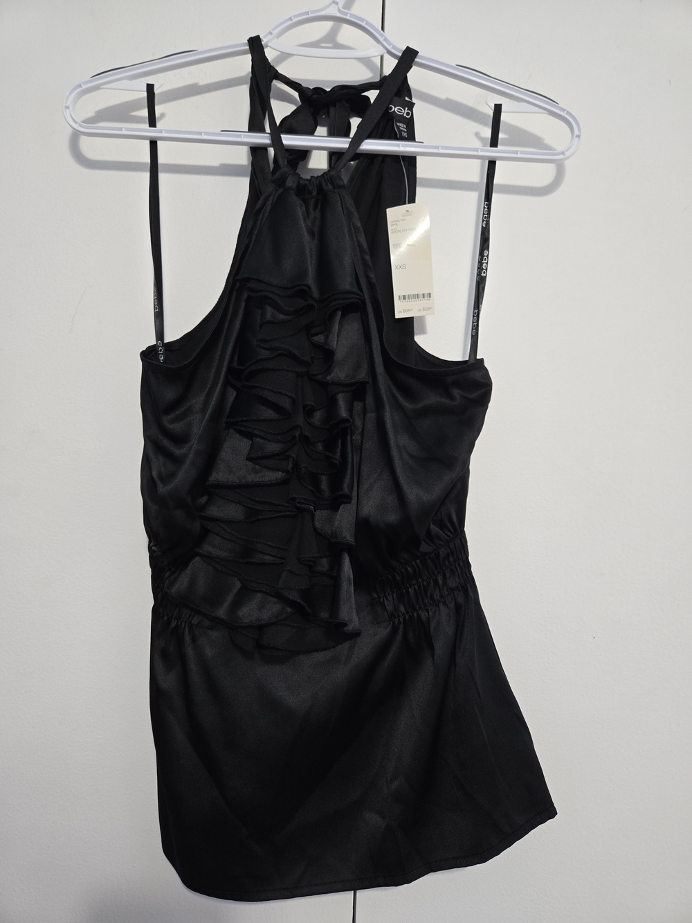 bebe Black Silk‎ Blend Ruffle Halter Top XXS NWT Party Cocktail